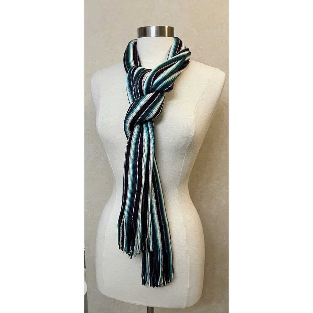 Womens Coldwater Creek Multi Stripe Scarf w Fringe Stretchy Multicolor 72X12 NWT